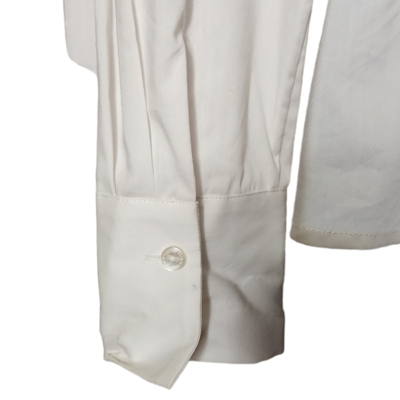 Samuel Dong Pleated Ruffle Button Up White Dressy Shirt Size Medium Women's - Picture 7 of 11